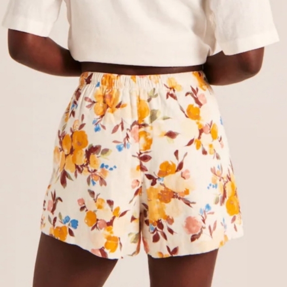 Abercrombie High-Waist Linen Blend Yellow Floral Shorts XS - Picture 3 of 6